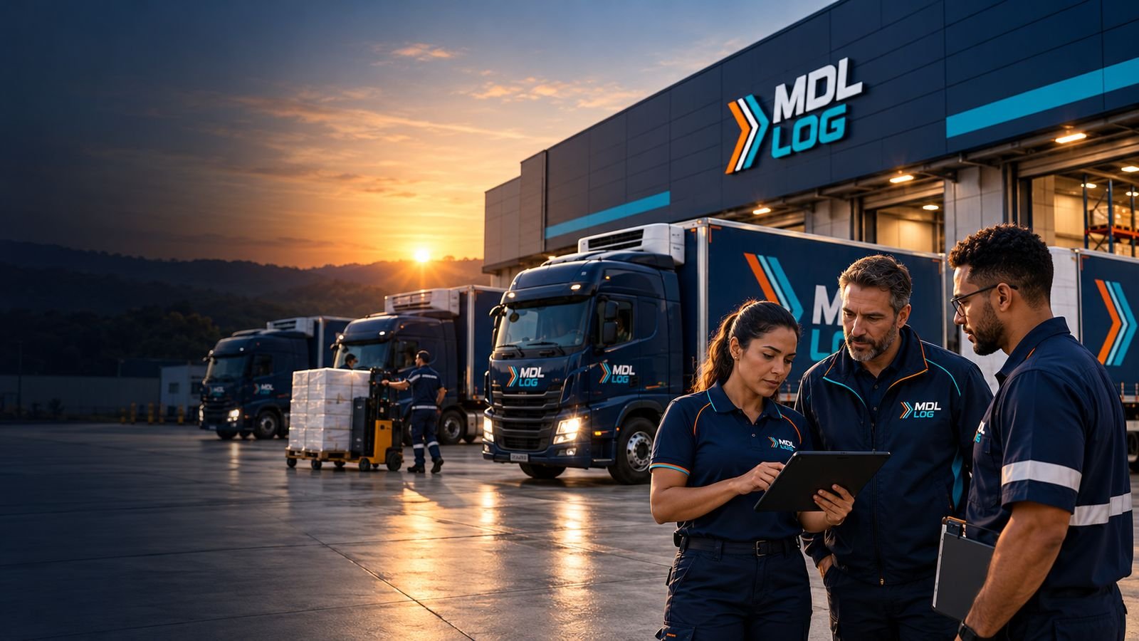 Caminhão refrigerado com a marca MDL LOG em operação de logística